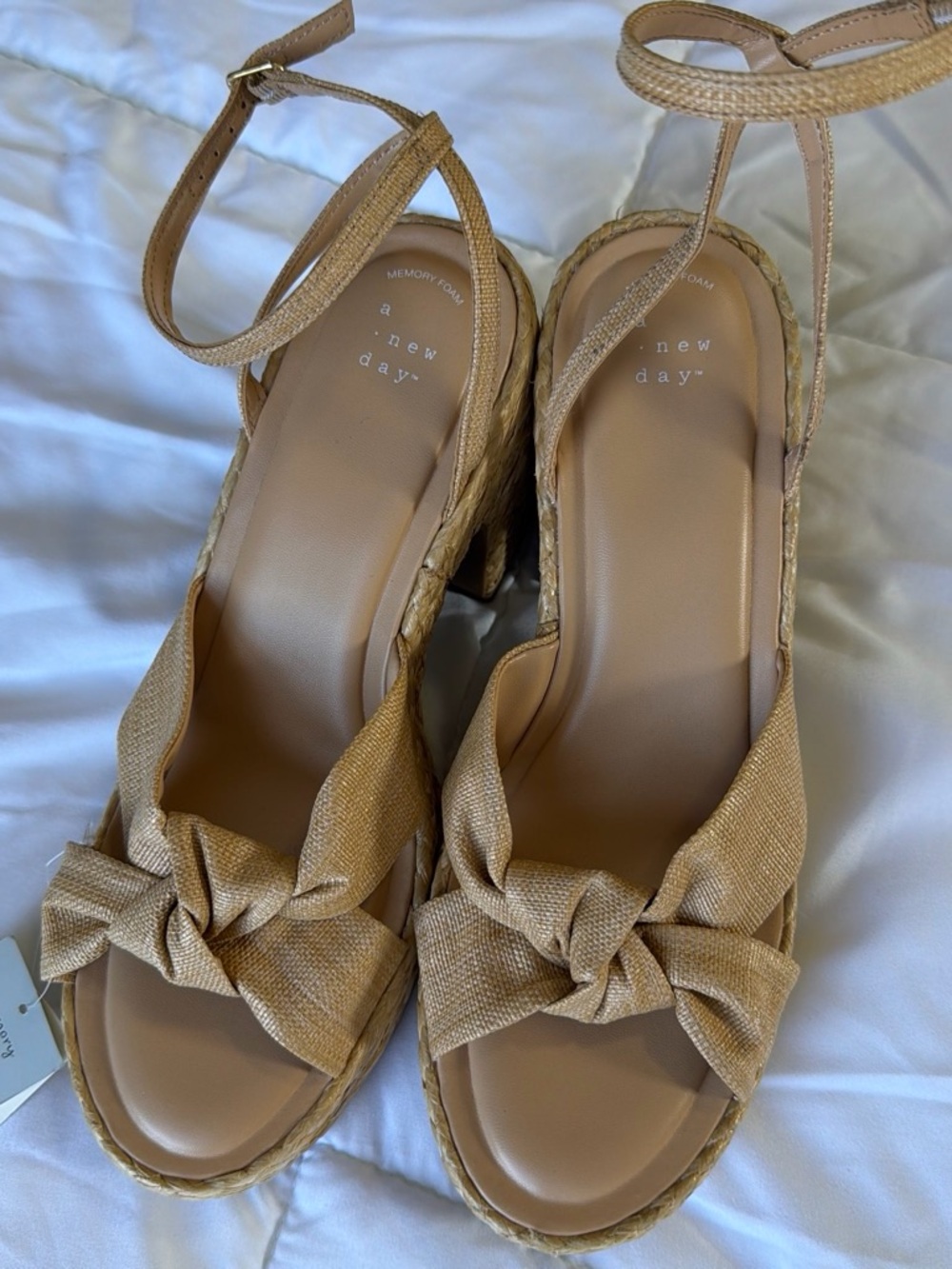 A New Day Women’s Beige Espadrille Wedge Sandals – Ankle Strap